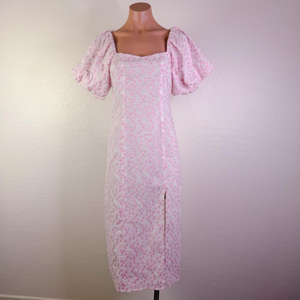 GB Embroidered Floral Midi Dress Regencycore Coquette Cottage Light Pink XS NWT